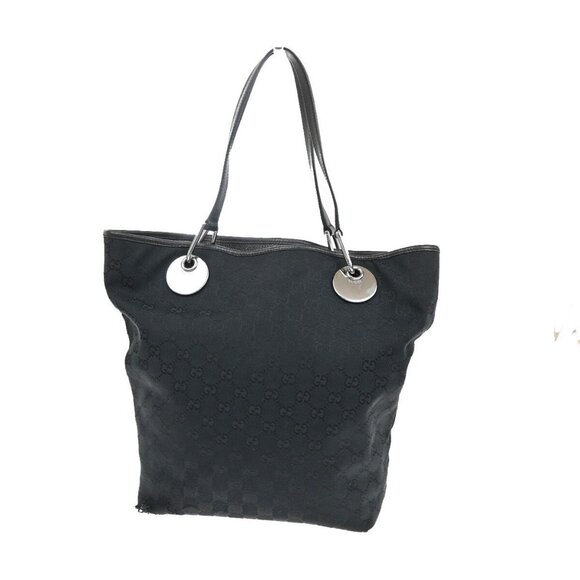 GUCCI Logo GG Pattern Shoulder Bag Canvas Leather Black Silver Italy - Picture 2 of 5